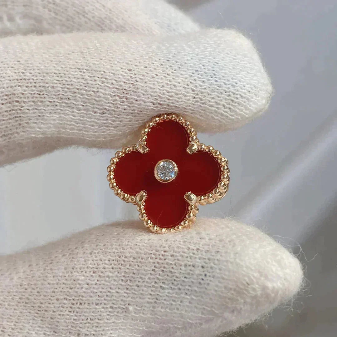 [Mystic]CLOVER MEDIUM 1 MOTIFS CARNELIAN  DIAMOND earrings