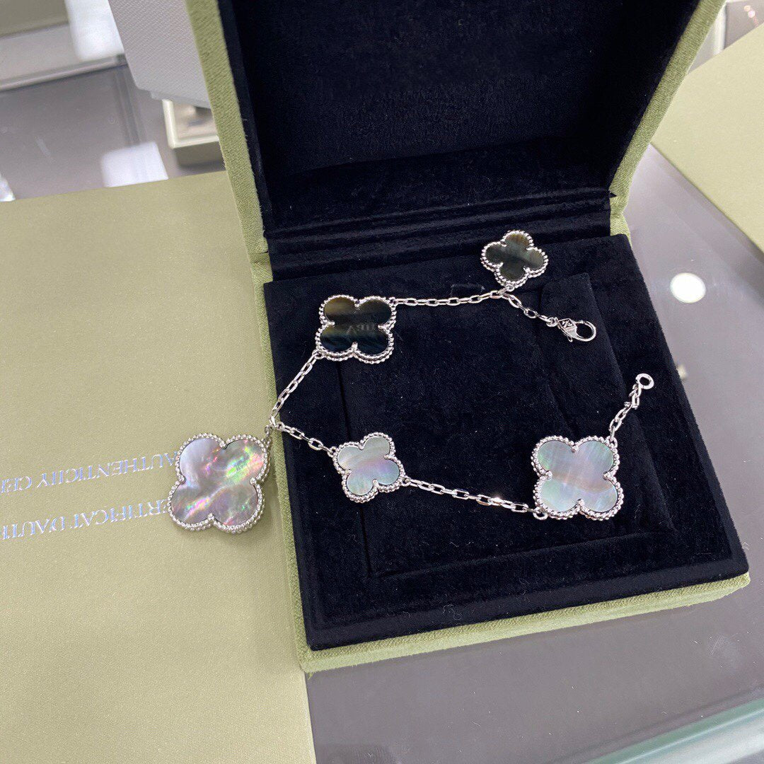 [Mystic]CLOVER 5 MOTIFS SIVLER DARK MOP BRACELET