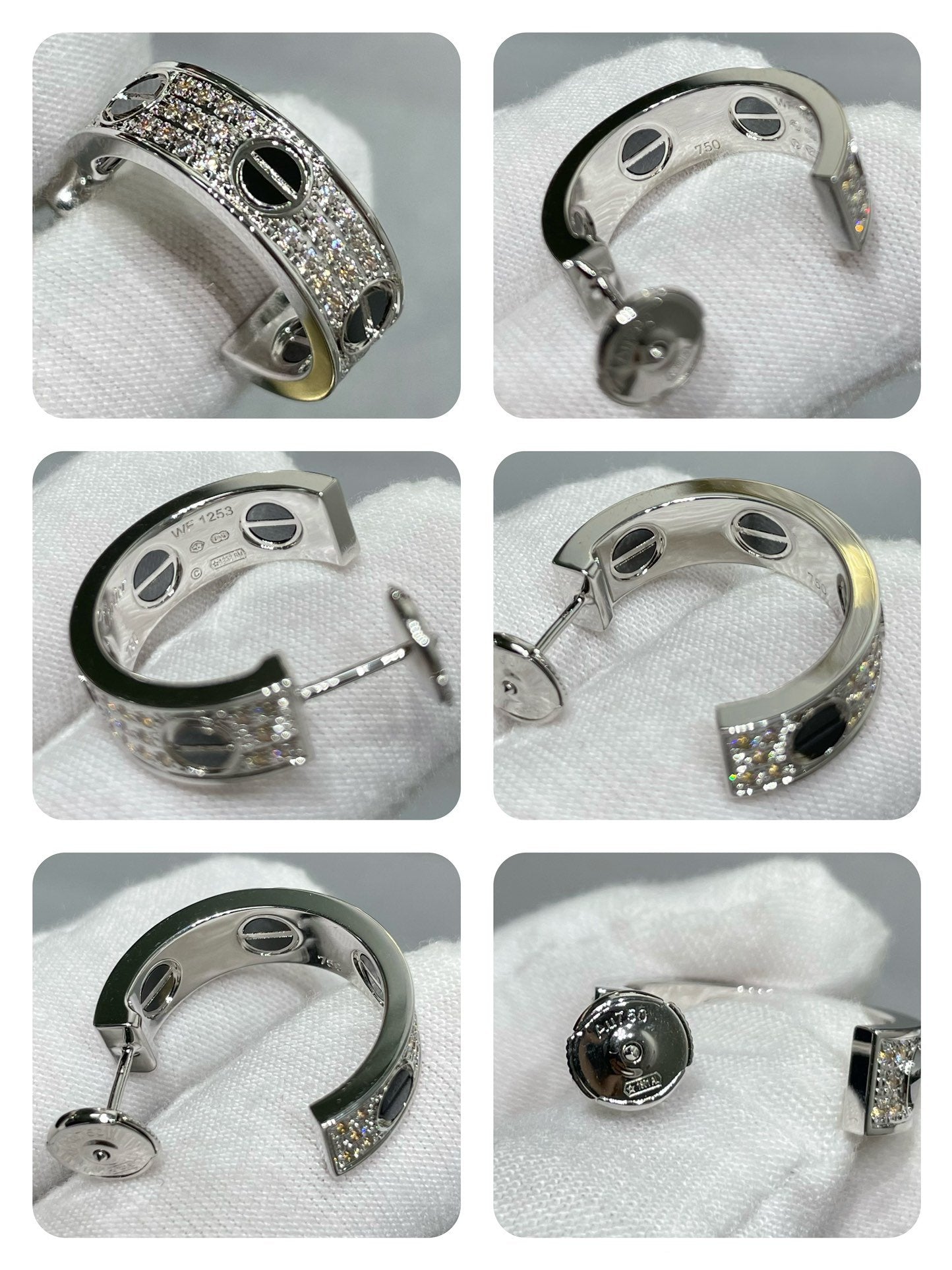 [Mystic]LOVE CERAMIC DIAMOND PAVED SILVER EARRINGS