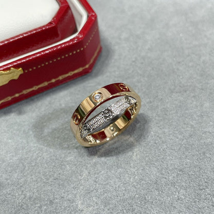 [Mystic]LOVE PINK GOLD SILVER DIAMOND DOUBLE RING