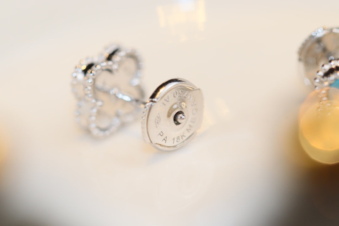 [Mystic]CLOVER MINI TURQUOISE SILVER STUD EARRINGS
