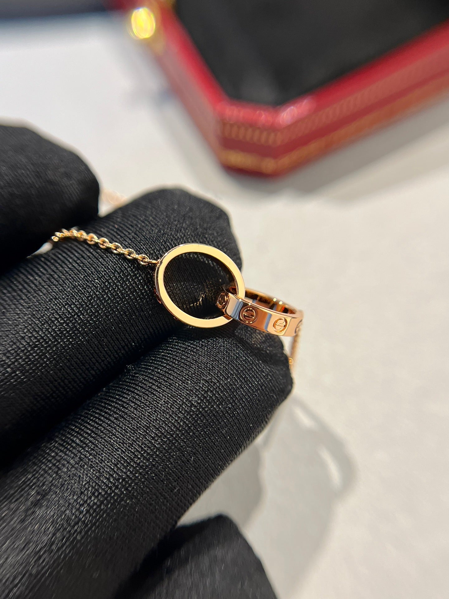 [Mystic]LOVE NECKLACE DOUBLE RING PINK GOLD
