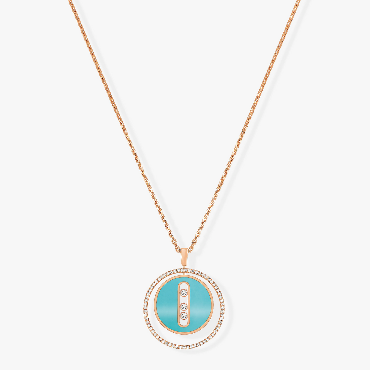 [Mysitc ]  MOVE 3 DIAMONDS TURQUOISE PINK GOLD DIAMOND NECKLACE