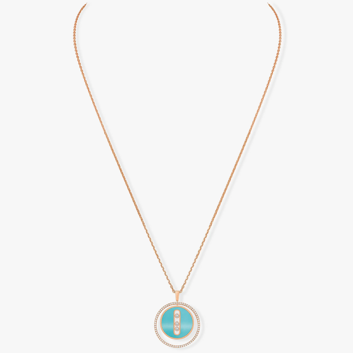 [Mysitc ]  MOVE 3 DIAMONDS TURQUOISE PINK GOLD DIAMOND NECKLACE