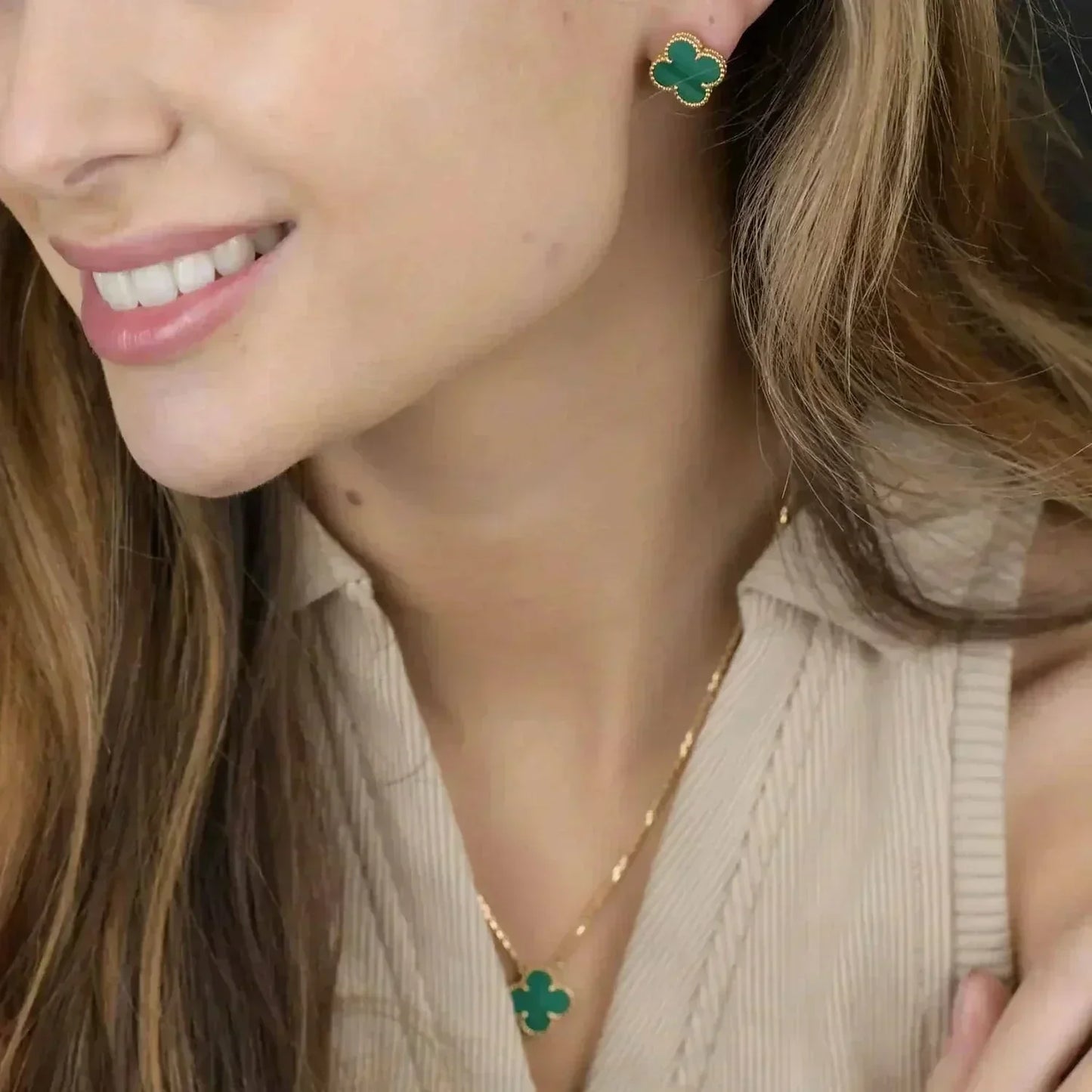 [Mystic]CLOVER MINI 9.5MM MALACHITE  EARRINGS