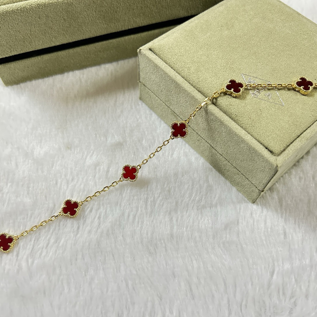 [Mystic]CLOVER 6 MOTIF RED AGATE BRACELET-w