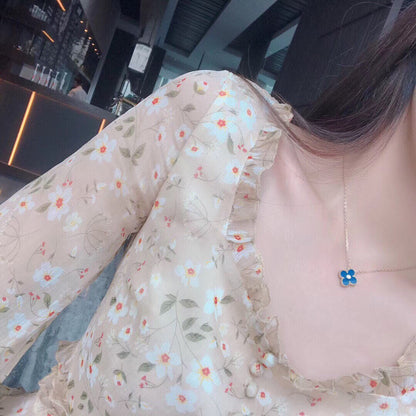 [Mystic]CLOVER 15MM DIAMOND AND BLUE AGATE NECKLACE