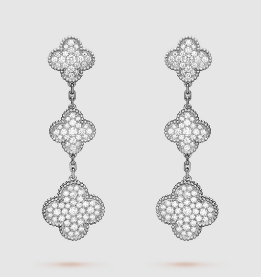 [Mystic]CLOVER 3 MOTIF DIAMOND SILVER DROP EARRINGS