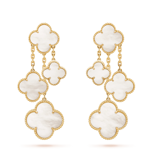 [Mystic]CLOVER EARRINGS WHITE MOP 4 MOTIFS GOLD