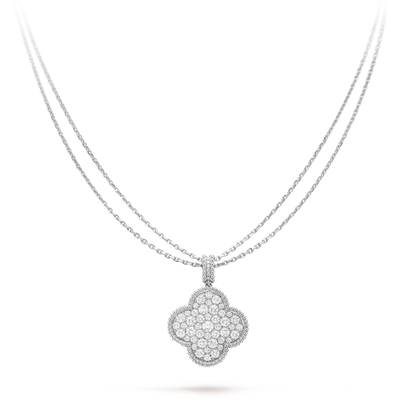 [Mystic]CLOVER 25MM SILVER FULL DIAMOND BIG CLOVER NECKLACE